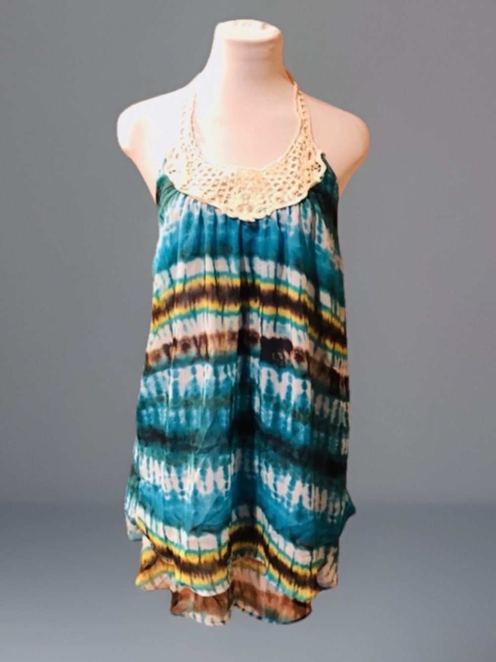 GYPSY Tie Dye Halter Baby Doll Dress Sz M